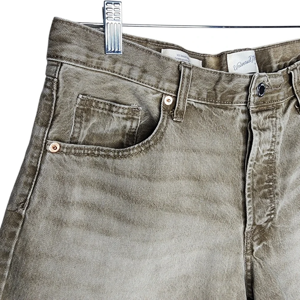 Universal Thread 90s Baggy Shorts Olive Khaki Denim High Rise Raw Hem Size 10